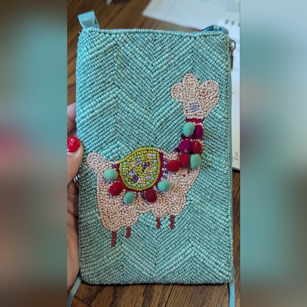 Beaded Llama Design Crossbody "club" Bag - Turquoise